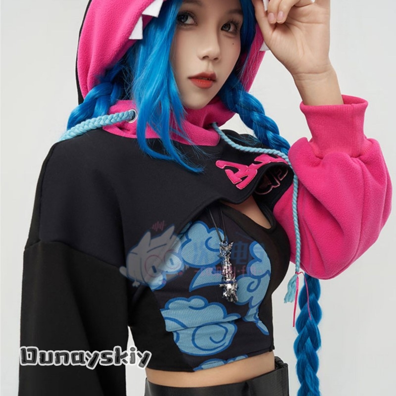 Dunayskiy@Jinx Arcane Hoodie C - Anime Cosplay Blue Hair avaliação e preço