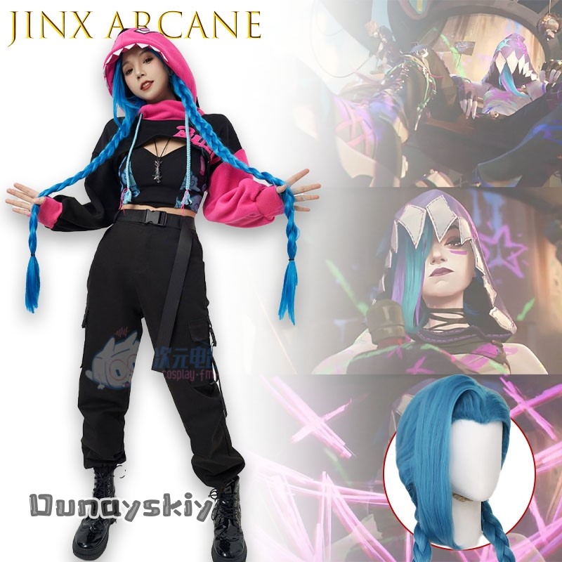 Dunayskiy@Jinx Arcane Hoodie C - Anime Cosplay Blue Hair avaliação e preço
