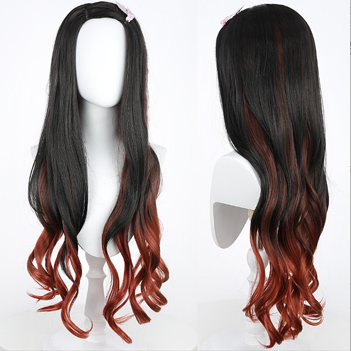 Synthetic Long Wavy Orange Bla - Anime Cosplay Nezuko avaliação e preço