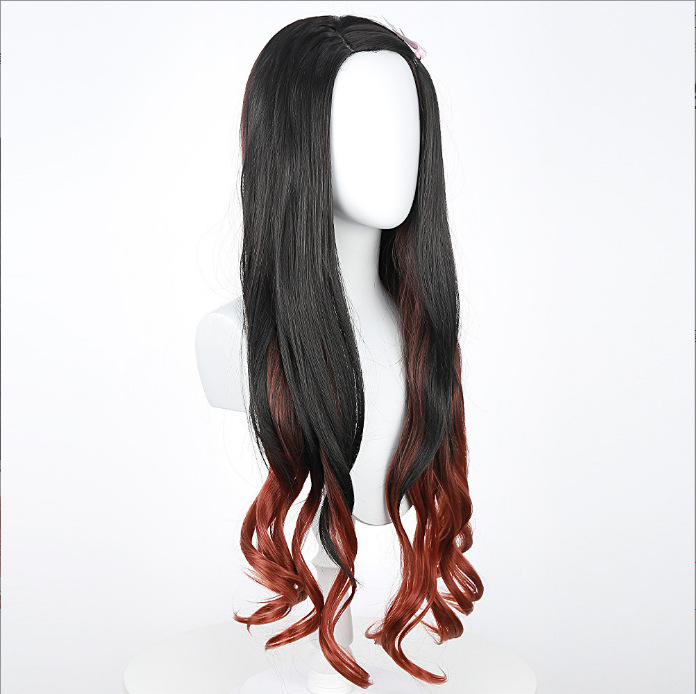 Synthetic Long Wavy Orange Bla - Anime Cosplay Nezuko avaliação e preço