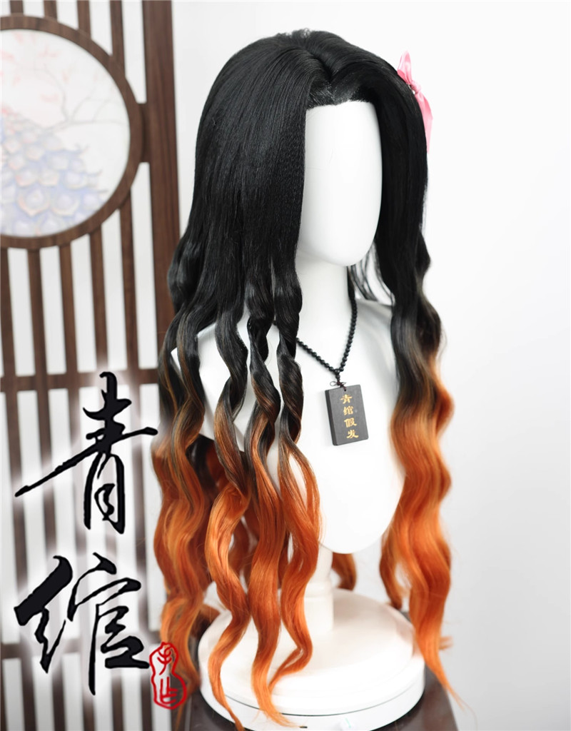 Styled Kamado Nezuko Cos Wigs  - Anime Cosplay Nezuko avaliação e preço