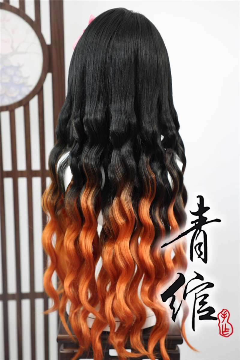 Styled Kamado Nezuko Cos Wigs  - Anime Cosplay Nezuko avaliação e preço