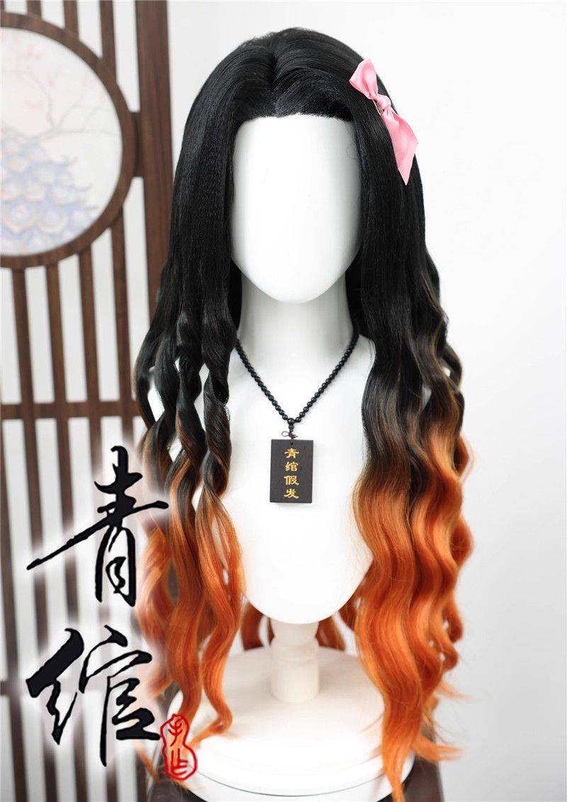 Styled Kamado Nezuko Cos Wigs  - Anime Cosplay Nezuko avaliação e preço